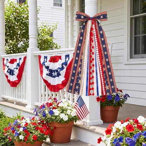 Large Patriotic Star Ribbon Bow for Wreath