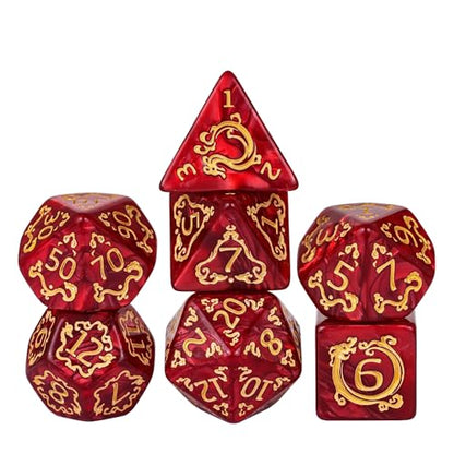 7 Die DND Dice Set Dragon Pattern Polyhedral Die with Leather Bag (7 Count)