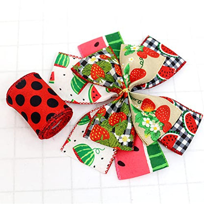 6 Rolls Summer Fruit Wired Edge Ribbon (90 Foot)