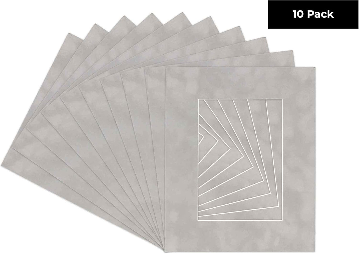 Pack of Ten Acid Free 11x14 Mats Bevel Cut for 8.5x11 Photos - Light Grey Suede Precut Matboards With Backing Boards and Self Seal Photo Mat Bags For Pictures, Photos, Framing - 4-ply Thickness