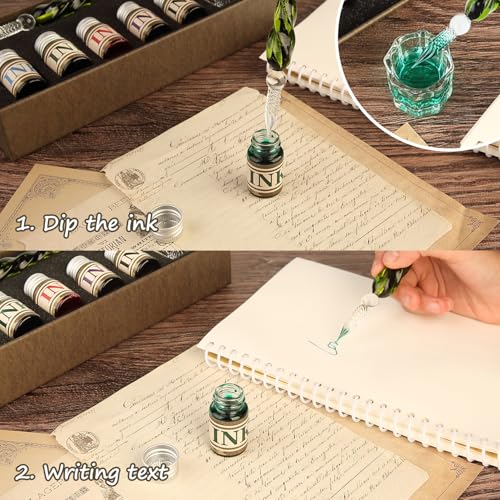 Glass Dipped Crystal Calligraphy Pen Set with 5 Colorful India Ink (6 Count)