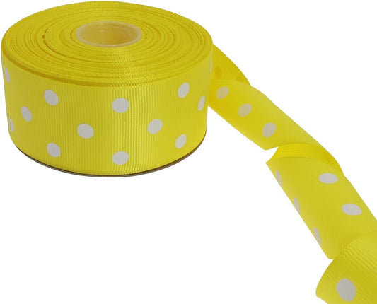 Polka Dot Grosgrain Ribbon 25 Yard Each Roll 100% Polyester (1/1-2", Yellow) - Crafty Corner