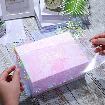 90 Sheets Holographic Sticker Paper Transparent A4 Vinyl Holographic Sticker Laminate Sheets Clear Overlay Lamination Film Paper Self Adhesive Waterproof with Gem Spot Rainbow Star Pattern (90 Count)