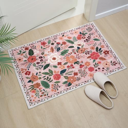 Door Mat Indoor Entrance 2x3 Rug Machine Washable Boho Floral Small Area Rug Non