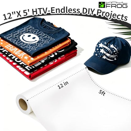 White Heat Transfer Vinyl Roll 12" x5ft Matte HTV Vinyl (5 Foot)