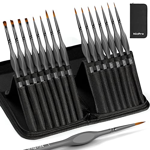 15 PCS Fine Detail Paint Brushes Set with Nylon Brush Case (15 Count)