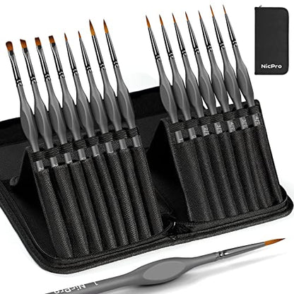 15 PCS Fine Detail Paint Brushes Set with Nylon Brush Case (15 Count)