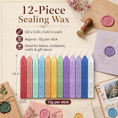 12 Pack Pattern Wick Sealing Wax Sticks for Wax Seal Stamp