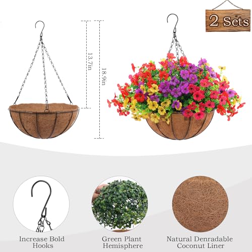 2 Set Artificial Outdoor Flowers with Hanging Basket (24 Count)