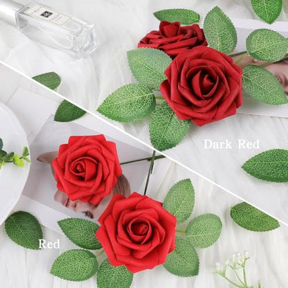 Dark Red Rose 100pcs Real Looking Artificial Flowers w (100 Count)
