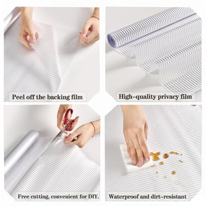 Reeded Glass Privacy Film Frosted Window Cling Window Privacy Film 3D Decor UV Blocking Heat Control Static Cling Vinyl No Glue Removable Cover for Bathroom Living Room Office