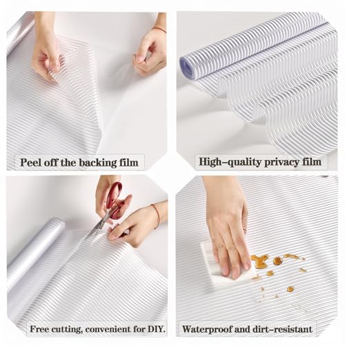 Reeded Glass Privacy Film Frosted Window Cling Window Privacy Film 3D Decor UV Blocking Heat Control Static Cling Vinyl No Glue Removable Cover for Bathroom Living Room Office