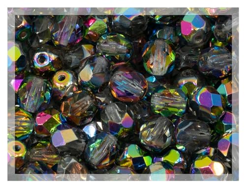 50 pcs Faceted Fire Polished Pressed Czech Glass Beads 6mm (50 Count)