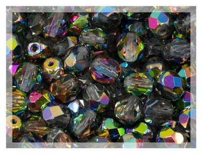 50 pcs Faceted Fire Polished Pressed Czech Glass Beads 6mm (50 Count)