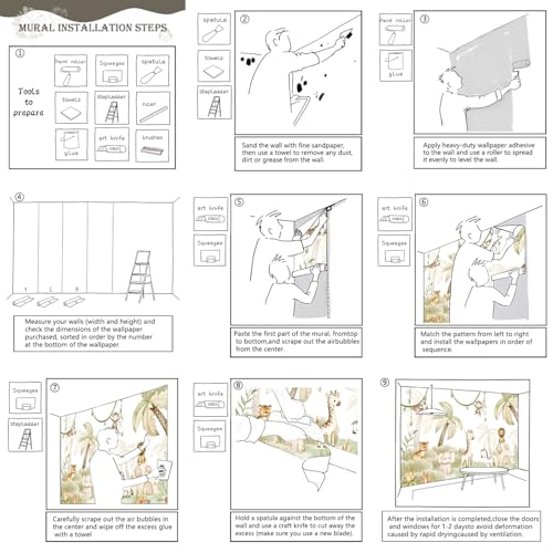 Safari Wallpaper Watercolor Animal Nursery wall murals for Kids Room 159"x107"