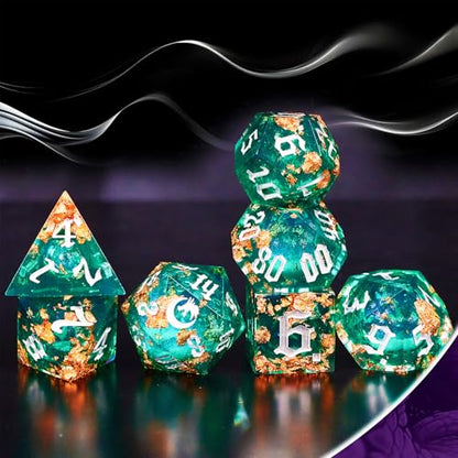 The Green Moon of Mystery Liquid Core DND Dice Set (7 Count)
