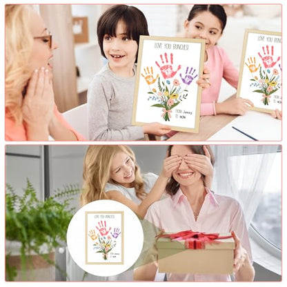 Colorful Flower Bouquet Handprint Art Craft DIY Kit Mother's Day Gifts From Daughter or Son Fun Family Handprint Keepsake with Wood Frame for Mom Grandma Birthday Christmas 12x16 Inch