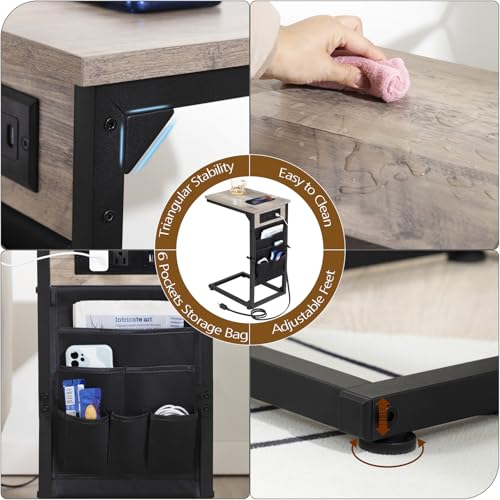 C Shaped End Table with Charging Station (2 Count)