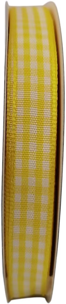 Yellow and White Gingham Plaid Checked Ribbon 25 Yards Per Roll Checkerd Craft 100% Polyester (3/8", Yellow) - Crafty Corner