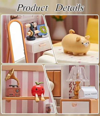 Cozy Bedroom DIY Miniature House Kit with Roof & LED Light