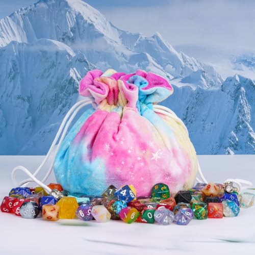 Large Dice Bags with Pockets Rainbow Storage Bag for DND RPG Games (21 Ounce)