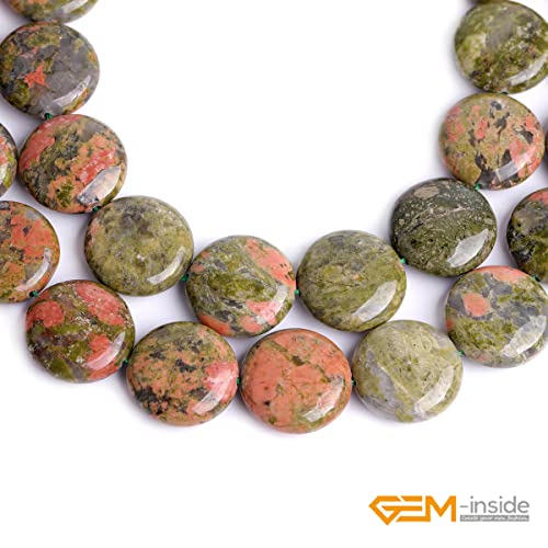 GEM Inside Natural 20mm Coin Green Unakite Gemstone Loose Beads Energy Stone Handmade Beads for Jewelry Making Jewelry Beading Supplies for Women