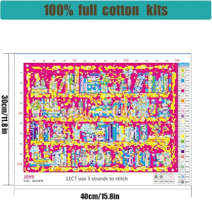Bookshelf Stamped Cross Stitch Kits for Beginners Adults