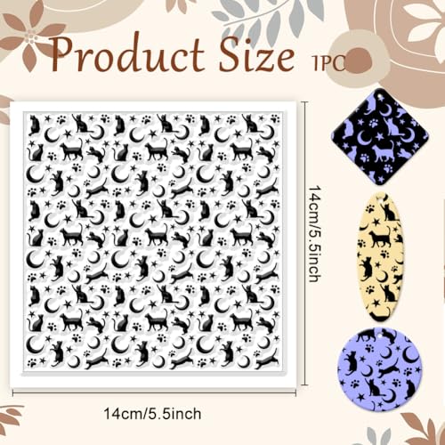 Cat Polymer Clay Texture Sheets Moon Stars Texture Stamp Sheets Silicone Texture Stamp Clay Texture Mat Texture Sheets for Polymer Clay Jewelry and Clay Earrings Tools