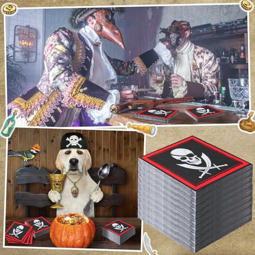 60 Pcs Pirate Napkins 6.5 x 6.5 Inches Pirate Party Decorations (60 Count)