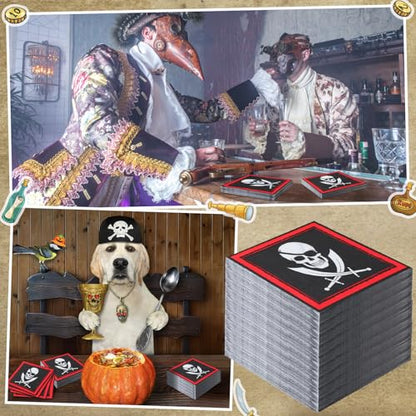 60 Pcs Pirate Napkins 6.5 x 6.5 Inches Pirate Party Decorations (60 Count)