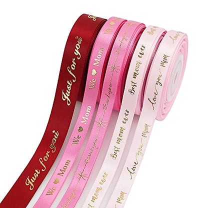 Pink Ribbon for Gift Wrapping Thank You Just for You Ribbon Mothers Day Gift Box Double Face Satin Assortment Thin Pink Satin Fabric (150 Foot)