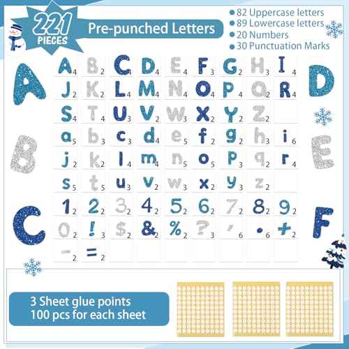 221 Pcs Blue Glitter Bulletin Board Letters for School Chalkboard (225 Count)
