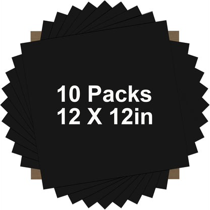 HTVRONT Black HTV Heat Transfer Vinyl Bundle: 10 Pack 12"x12" Iron on Vinyl for T-Shirt (1 PTFE Sheet Included), PU HTV Vinyl Easy to Cut & Weed for Heat Design