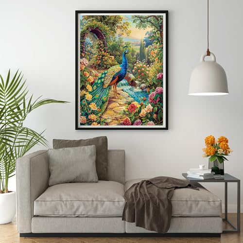 Art Crafts 14ct Counted Cross Stitch Patterns Kits Animal Peacock Garden Printed Stamped Cross Stitch Kits for Adults Needlepoint Kits