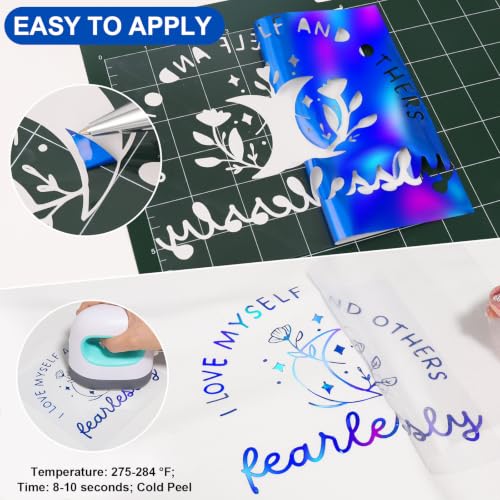 Blue Holographic Heat Transfer Vinyl 12" x5ft Blue Metallic HTV Vinyl Roll Rainbow Iron on Vinyl Easy to Cut & Weed DIY Heat Press Design for T