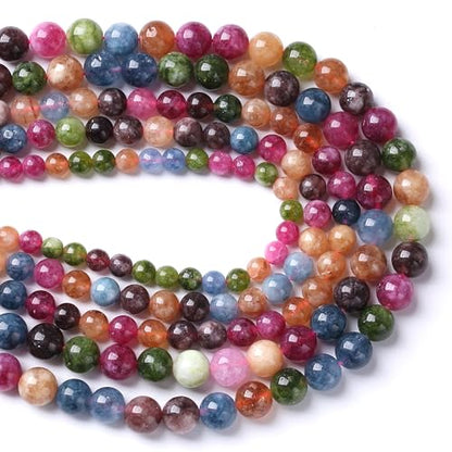 45pcs 8mm Natural Colorful Tourmaline Jade Stone Beads Round Loose Crystal Healing Energy Beads for Jewelry Making DIY Bracelet Necklace Earrings 15"