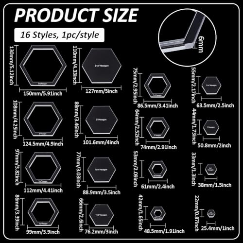 16 Pcs Hexagon Quilting Template (16 Count)