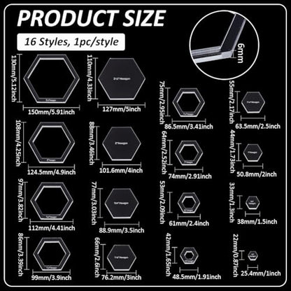 16 Pcs Hexagon Quilting Template (16 Count)