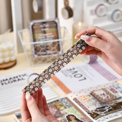12 Rolls Exotic Charm Washi Tape Set Floral Arts Adhesive Tapes Geometric Garden Decorative Masking Tape Sets for Craft (12 Count)