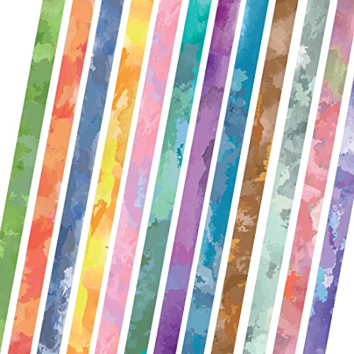 Watercolors Washi Tape Set 12 Rolls Pastel Colors Masking Macaron Graphic Decorative Tapes for Arts (196.8 Foot)