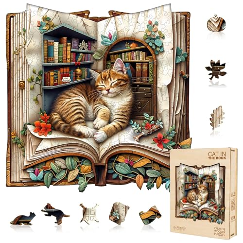 Cat in The Book Wooden Puzzles for Adults