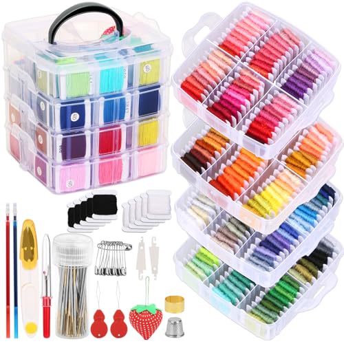 276 Pack Embroidery Floss Thread Kit Including 210 Colors Cross Stitch Sewing Thread with 66 Pcs Embroidery Accessories and 4 (276 Count)