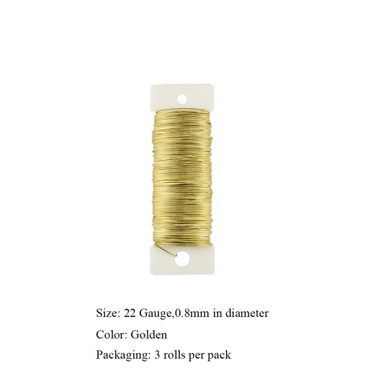 HAHIYO 22Gauge Golden 3Roll Total 115Yards(345Feet) Metal Floral Wire Flexible Paddle Wire for Crafts Christmas Wreaths Tree Flower Arrangement Bouquet Wrapping Wedding DIY