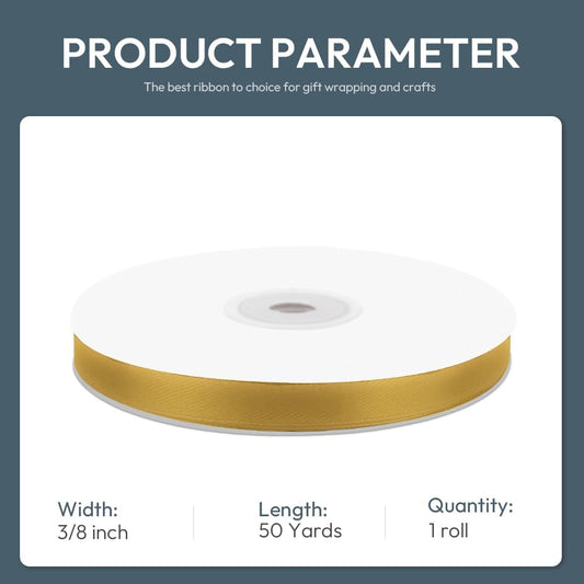 KMER LIFE 3/8" Wide x 50 Yards Golden Single Faced Polyester Satin Ribbon, Golden Satin Ribbon Perfect for Wedding Decor, Wreath, Crafts, Gift Wrapping & Other Projects (Golden) - Crafty Corner