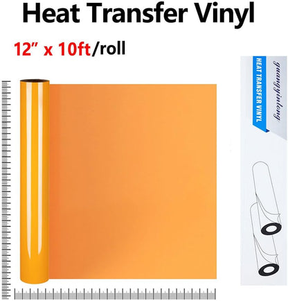 guangyintong Heat Transfer Vinyl Light Orange HTV Rolls, 12" x 10ft Light Orange Iron on Vinyl for T-shirts, Matte Surface HTV Vinyl for All Cutter Machine Easy to Cut & Weed for Heat Vinyl DIY Design