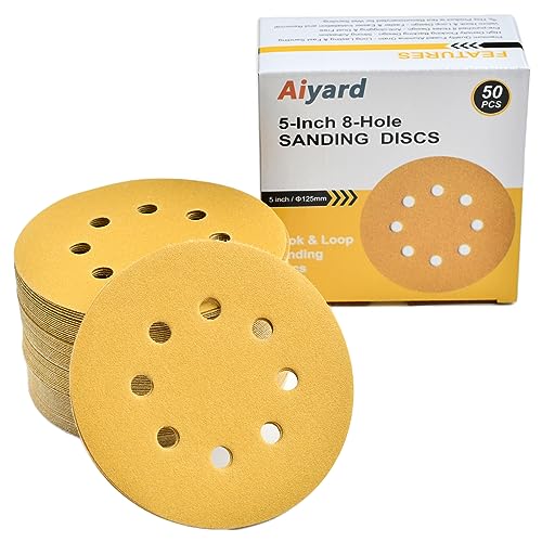 5-Inch 8-Hole Hook and Loop Sanding Discs 180-Grit, 50-Pack (50 Count)