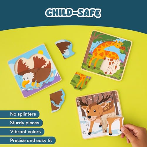 4 Pieces Wooden Puzzles Pack 16 Party Favors for Kids 1 to 5. Birthday Goodie Bags Stuffers (16 Count)