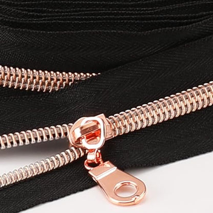The Yards 10 Yards Bulk Black Nylon Coil Zipper with Rose Gold Teeth