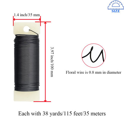 HAHIYO 22Gauge Black 3Roll Total 115Yards(345Feet) Metal Floral Wire Flexible Paddle Wire for Crafts Christmas Wreaths Tree Flower Arrangement Bouquet Wrapping Wedding DIY