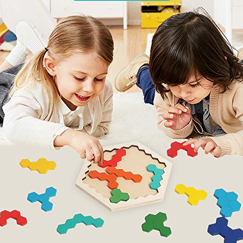 Wooden Hexagon Blocks Puzzle (14 Count)